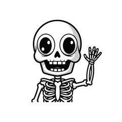 Cartoon Skeleton Character Waving Hello Spooky, Fun Halloween Graphic