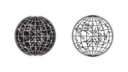 Astrological charts on globe spheres with transparent background