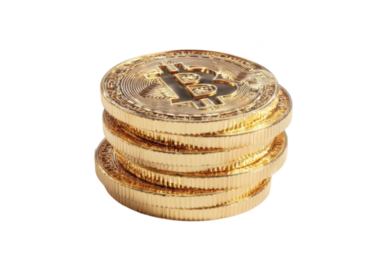 Stack of golden Bitcoin coins