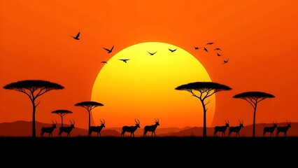 Sunset silhouettes of African grasslands