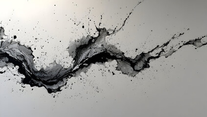 An abstract splash of black ink creates dynamic movement on a clean white background, emphasizing creativity and artistic expression in design.