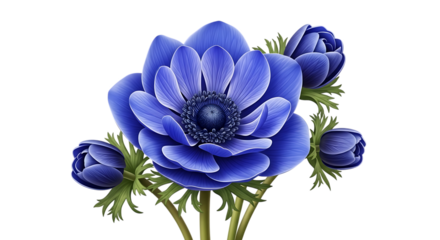 Blue anemone flower isolated on transparent background
