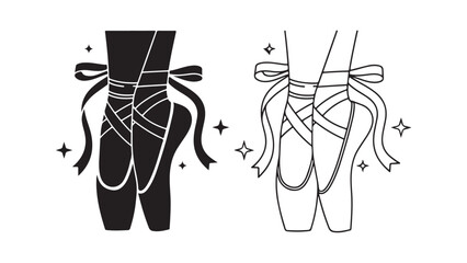 Ballet shoes outline and silhouette with transparent background
