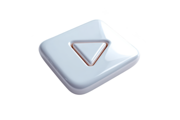Glossy, white, 3D play button icon in a square shape