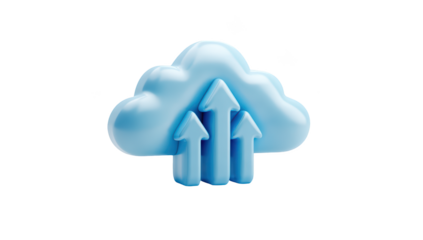 3D blue cloud with upward arrows, indicating data upload