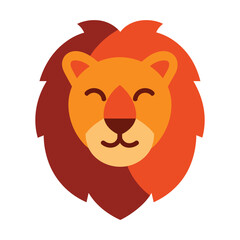 Illustration of a lion's face with a mane in shades of orange and brown on a white background art image