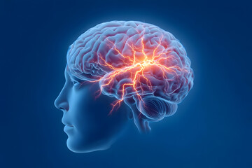 Obraz premium An artistic representation of a human brain with glowing neural connections, symbolizing creativity, thought processes, and cognitive function.
