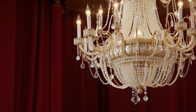 * Pearl-White Beaded Chandelier in a Velvet Red Interior
- Powered by Adobe