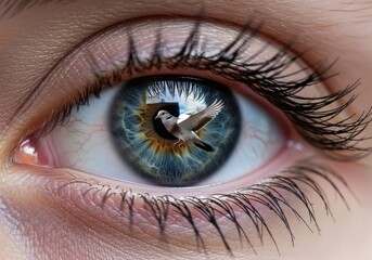 Fototapeta premium Find inner peace with this stunning eye reflecting freedom and hope, a beautiful metaphor for release