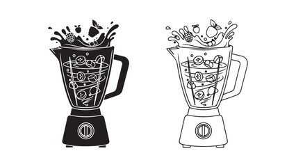 Blender with fruit splash in black and white