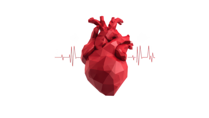 Geometric red heart with a pulse wave on a black background