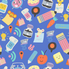seamless pattern with school elements in doodle style. Element for background, wallpaper, banner, backdrop, decoration, wrapping, packaging, prints, textile