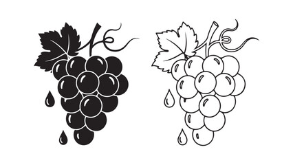 Bunch of grapes with drops, black and white outline