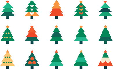 Collection of stylized christmas trees with stars