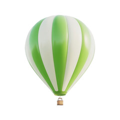 Fototapeta premium Classic green and white striped hot air balloon ready for adventure and exploration in the sky isolated on transparent background
