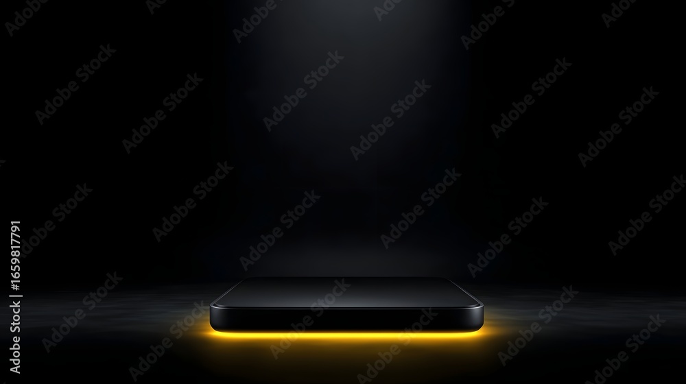 Canvas Prints black floating product plate with glowing edges in high
