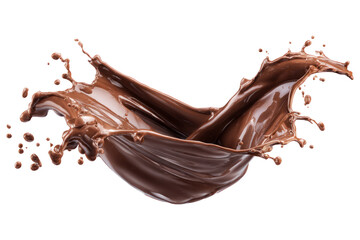 Fototapeta premium Dark Brown Chocolate Splash in Midair with Glossy Texture on White Background