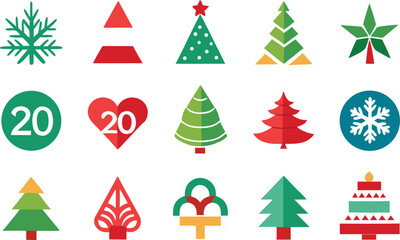 Collection of flat christmas icons and symbols