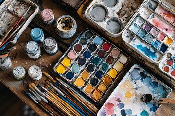 Unleash your creativity with this vibrant collection of artist's paints and brushes, inspiring beautiful masterpieces.
