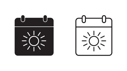 Calendar icon with sun symbol with transparent background