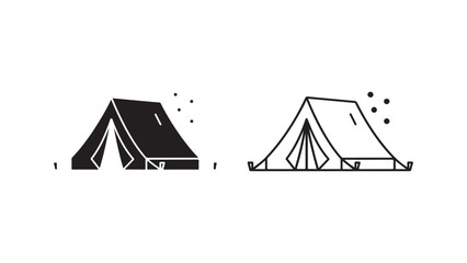 Camping tent outline icons with transparent background