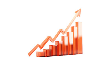 Copper-colored bar chart with an upward-trending arrow, against black background