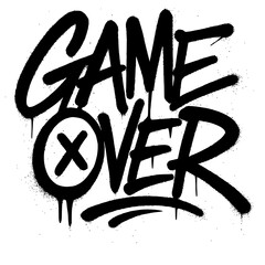Dynamic "Game Over" graffiti text with spray paint effect and a crossed-out circle symbol