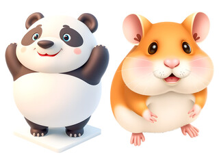 Fototapeta premium Cute and funny kids farm animal cartoon set includes panda and hamster in vector clip art illustration collection.