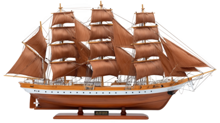 Detailed Wooden Model of a Three-Masted Sailing Ship for Collectors and Decorators