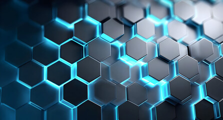 Fototapeta premium A close-up view of a modern hexagonal pattern highlighted by blue light, creating a futuristic and sleek texture perfect for tech-related projects.