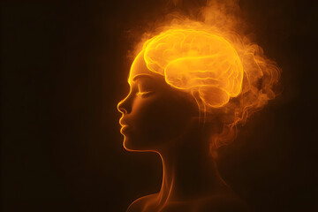 Obraz premium A conceptual image depicting a glowing brain symbolizing creativity and thought, illustrated through vibrant colors and abstract forms.