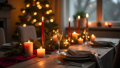 Christmas table setting with candles and festive season