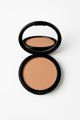 Open Compact Powder with Mirror on White Background