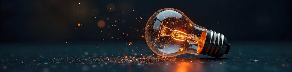 A shattered lightbulb on a dark background, symbolizing the potential energy within failure, the power to innovate and rebuild from setbacks , resilience, challenge