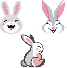 Three cartoon rabbits with different expressions and poses on a white background illustration art