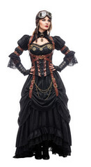 Steampunk woman in elaborate victorian gown and goggles