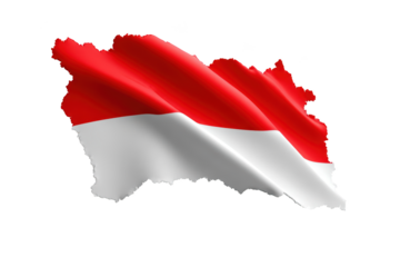 Indonesian flag in shape of the country, waving with red and white colors