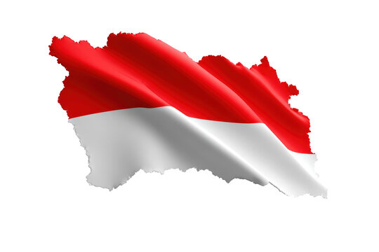 Indonesian flag in shape of the country, waving with red and white colors