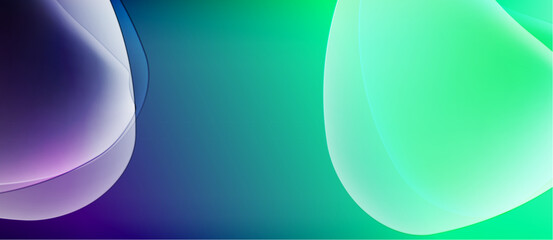 Abstract gradients blend purple, blue, turquoise, green. Soft shapes suggest fluidity, light, modern design elements. Minimalist background.