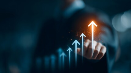 Business Growth Visualization with Upward Arrows Representing Success and Achievement Focus on Advancement