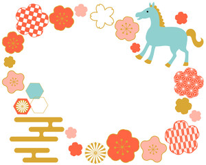 2026年　午年　和柄フレーム　背景
2026 Year of the Horse Japanese pattern frame background