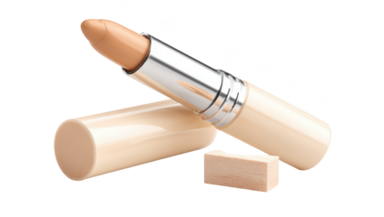 Beige concealer stick, open, isolated. Shows product for face makeup