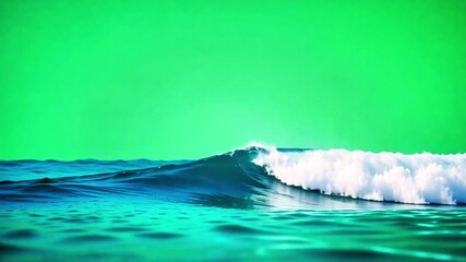 Experience the raw power and dynamic beauty of a perfect ocean wave breaking with majestic spray against a vibrant green screen backdrop, ready for creative projects.
