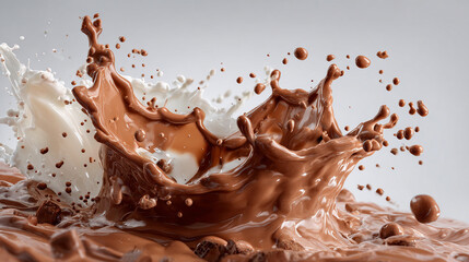 Fototapeta premium High-speed capture of milk and chocolate colliding, creating an energetic splash with texture