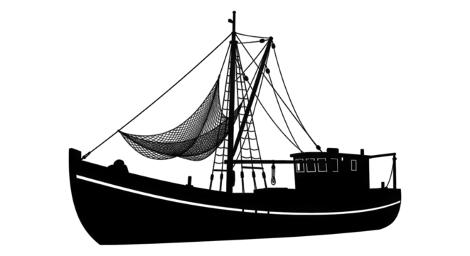 Abstract Silhouette of a Sailing Ship on a Dark Ocean with Sparkling Lights