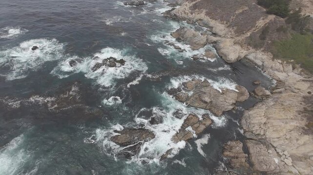  Big Sur Raw Ocean Power &mdash; Aerial of a rugged coastline with churning waves, RAW D-Log ungraded