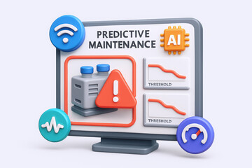 Fototapeta premium An illustrated computer screen showcasing predictive maintenance concepts in a colorful, modern design.