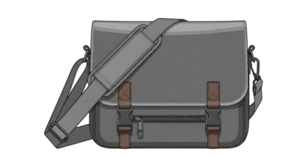 Durable Grey Messenger Camera Bag with Adjustable Strap and Buckle Closures
