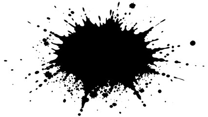 Vector black ink blot with splatters and drips creating an abstract shape on a white background design element