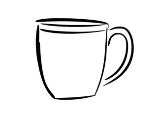 Simple black and white line drawing of a coffee mug vector